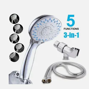 High Pressure 5 Settings Spray Handheld Shower Heads with Hose 5ft 3-in-1 5 Functions Showerhead