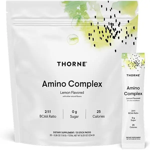 THORNE - Amino Complex - Clinically-Validated EAA and BCAA Powder for Pre or Post-Workout - Promotes Lean Muscle Mass & Exercise Recovery* - Lemon - NSF Certified for Sport - Dairy-Free - 30 Servings