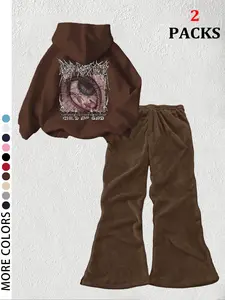 Halloween Twist Letter Print Hoodie Set, Casual Loose-Fit Drawstring Pants, High-Quality Fabric, Street Style, Fall & Winter Fashion