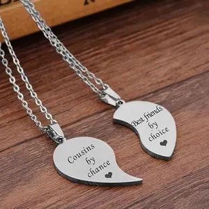 Cousins by chance BFF Necklace for 2-Valentines Heart Matching Necklace Best Friends Pendant Friendship Necklace Set of 2 Birthday Gifts