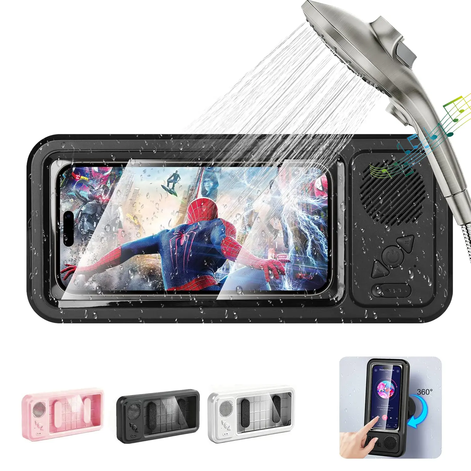 Bathroom shower waterproofphone holder Bluetooth speaker360°Rotation touch screen mobile phone boxwatch movie listening music Summervibes