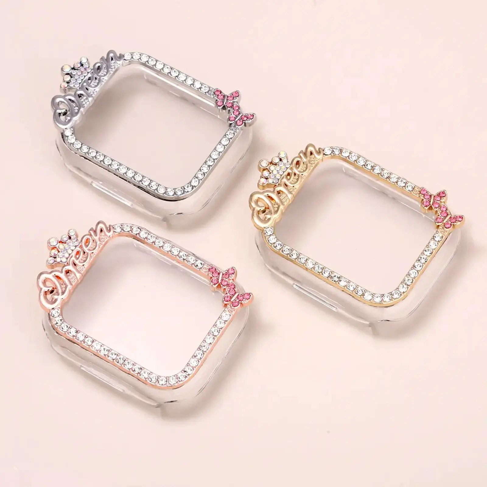 Rhinestone Crown Watch Case with Tempered Glass Screen Protector Bling Diamond Full Cover Compatible with Apple Watch Series 11 10 9 8 7 SE Ultra Women