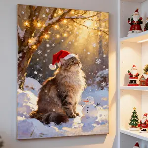 Winter Cat Christmas Poster | Ginger Kitty Holiday Wall Decor for Cozy Home