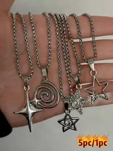 Vintage Gothic Stainless Steel Necklace Set, 5 Punk Style Pendants, Unisex Jewelry, Perfect for All Occasions and Gifts