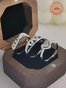 S925 Sterling Silver Fashionable Rhinestone Decorated Ring Set, Elegant Jewelry for Party, Daily Clothing Decor, Trendy All-match & Exquisite Jewelry for Gift, Gifts for Girlfriend, Bridal Rings