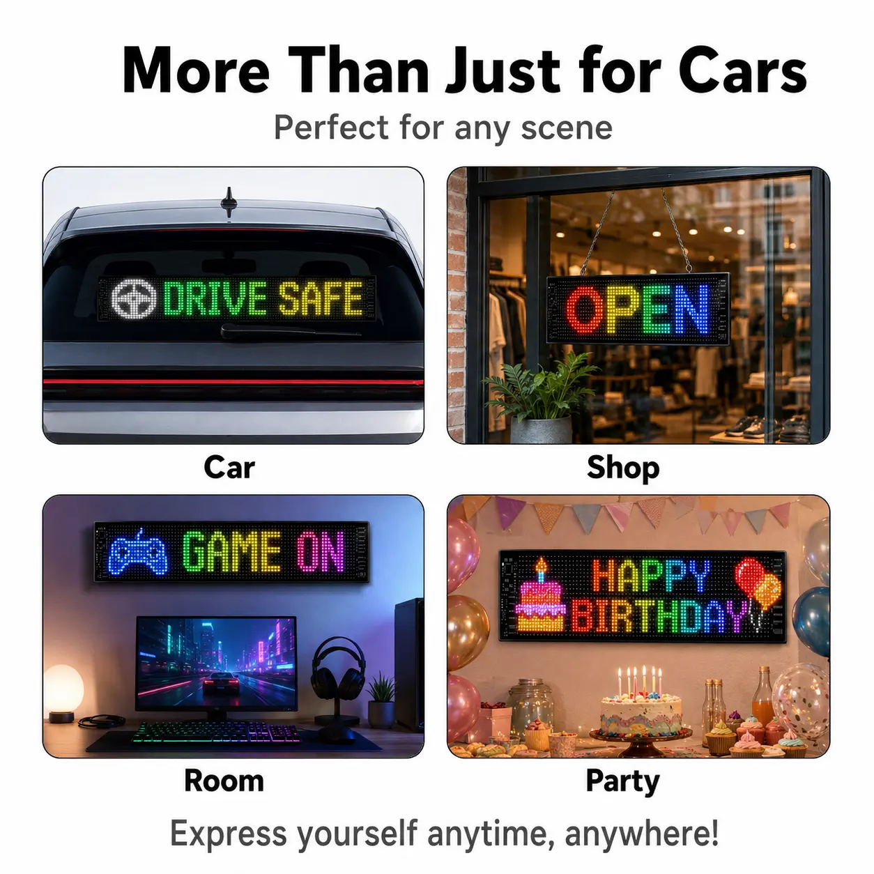 Programmable RGB LED Matrix Screen - Flexible, App-Controlled, USB-Powered DIY Text Animation Display, Aesthetic Car Accessory for Rooms, Stores Automotive Decoration