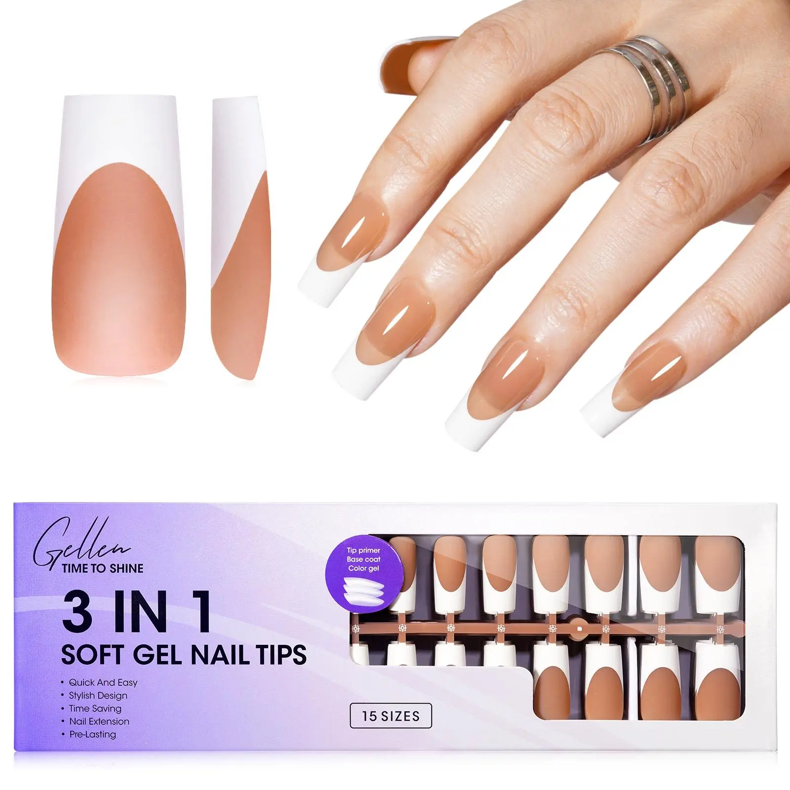 Brown Long Square Nail Tips