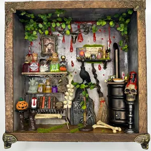 Haunted miniature 3D art spooky dollhouse shadow box 1:12 scale Halloween decorations