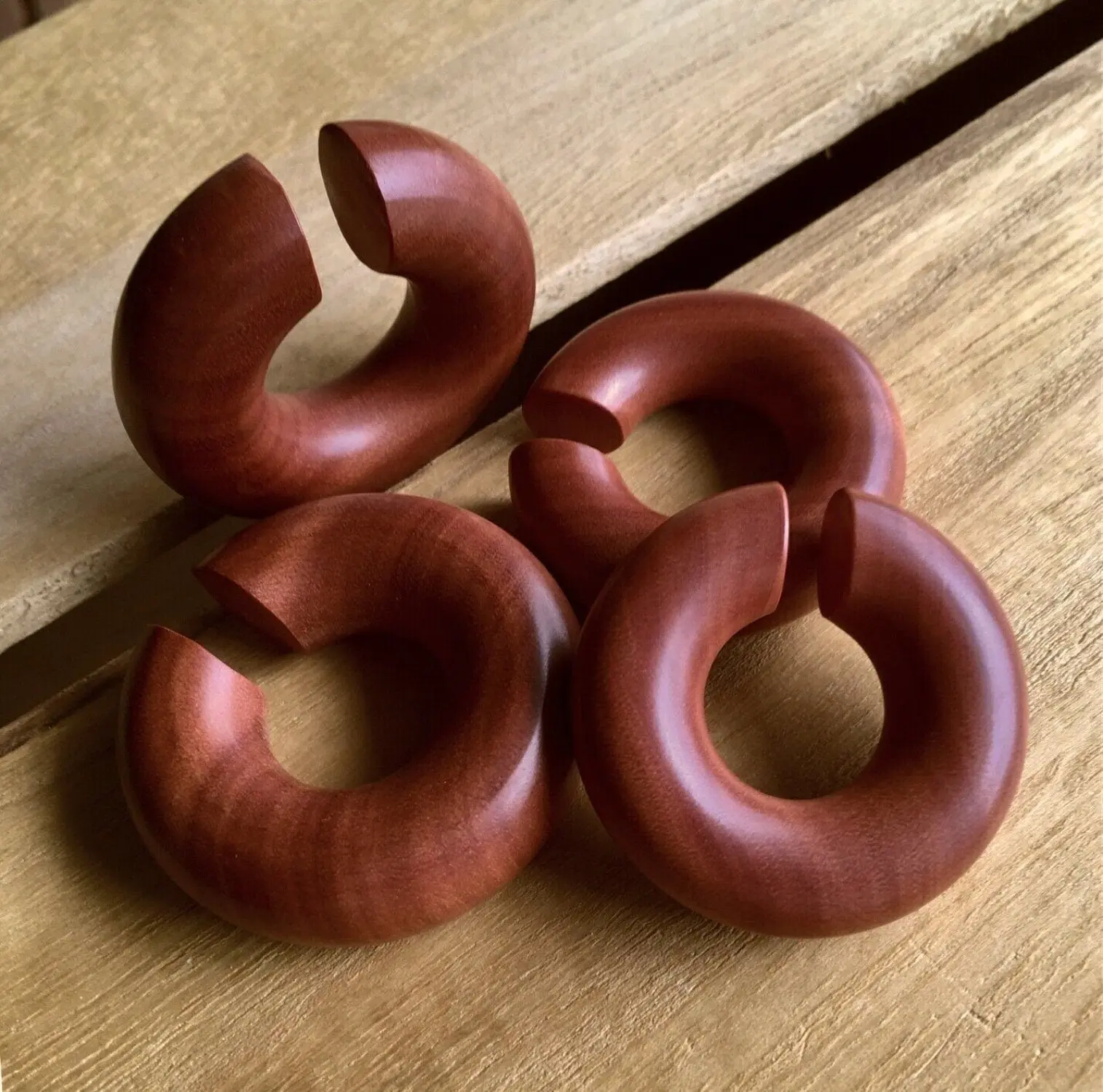 PAIR of Stunning Organic Saba Wood Hoops Ear Weight Hanging Plugs - Gauges  2g (6mm) up to 5/8" (16mm)