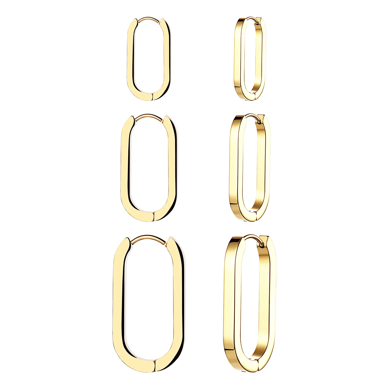 OIDEA 3-Pair 18K Gold Plated Stainless Steel Earrings - Lightweight U-Shaped Oval Huggies, Geometric Minimalist Rectangle Statement Pieces, Gold Earrings, Gold Plated Hoop summerwins