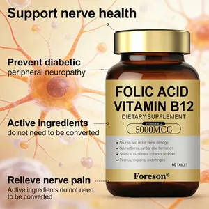 Vitamin B12 5000mcg with Folic Acid – Active Form No Conversion Needed, Supports Nerve Health & Energy, 60 Tablets