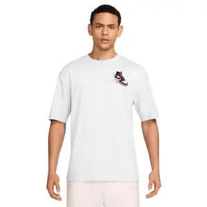 AIR JORDAN Men's Fitted Crew Neck T-Shirt HQ8972-100 Cotton Tee White/Varsity Red Summer Streetwear Top