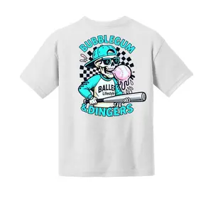 Bubblegum & Dingers Baseball Skeleton T-Shirt, White Retro Sports Graphic Tee, Skater Style Streetwear, Urban Baller Lifestyle Art, Edgy Fan Gift