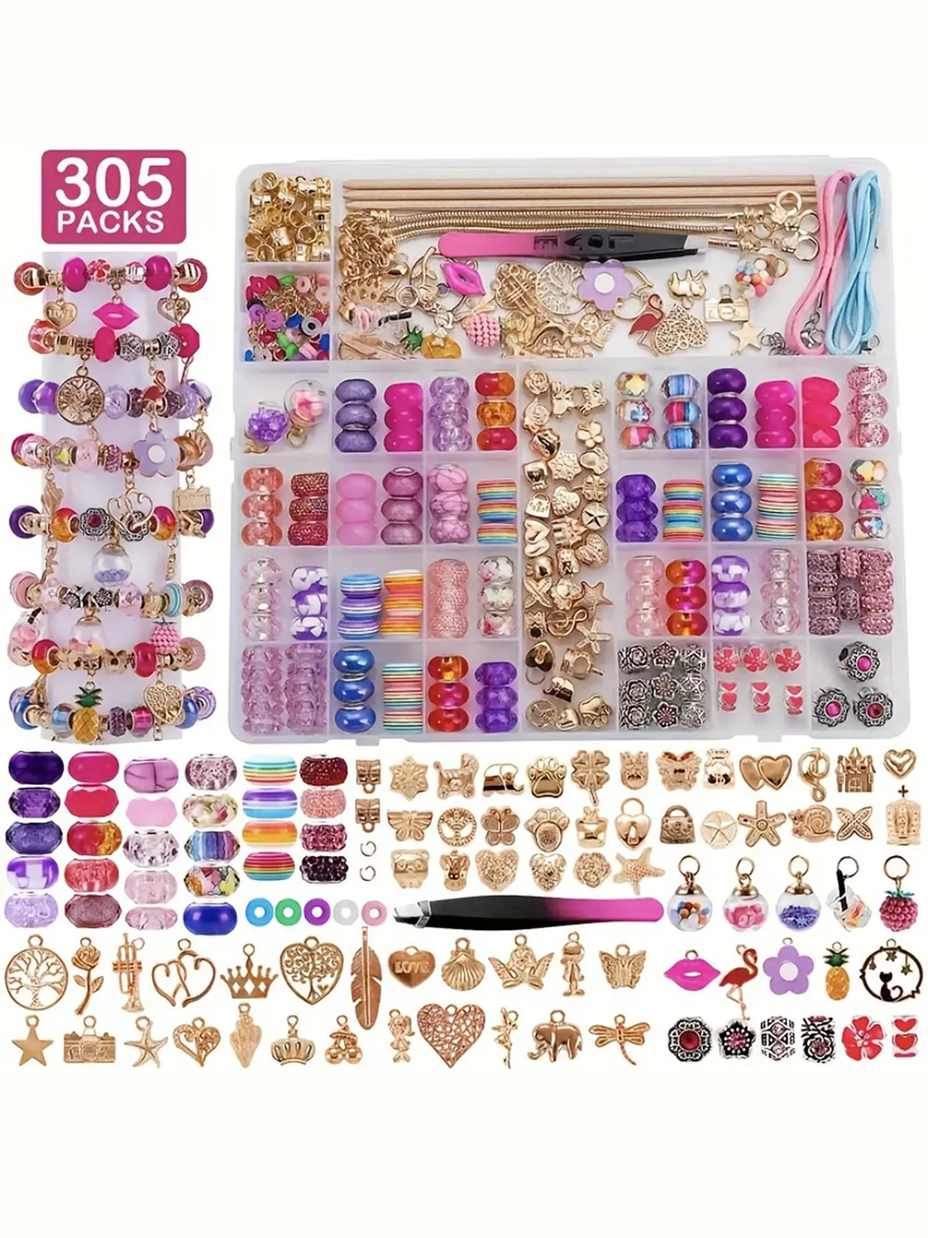 DIY Crafts Jewelry Making Kit, Cute Colorful Beads & Charms & Accessories with Storage Box, Fashion Accessories for Bracelet & Necklace Making