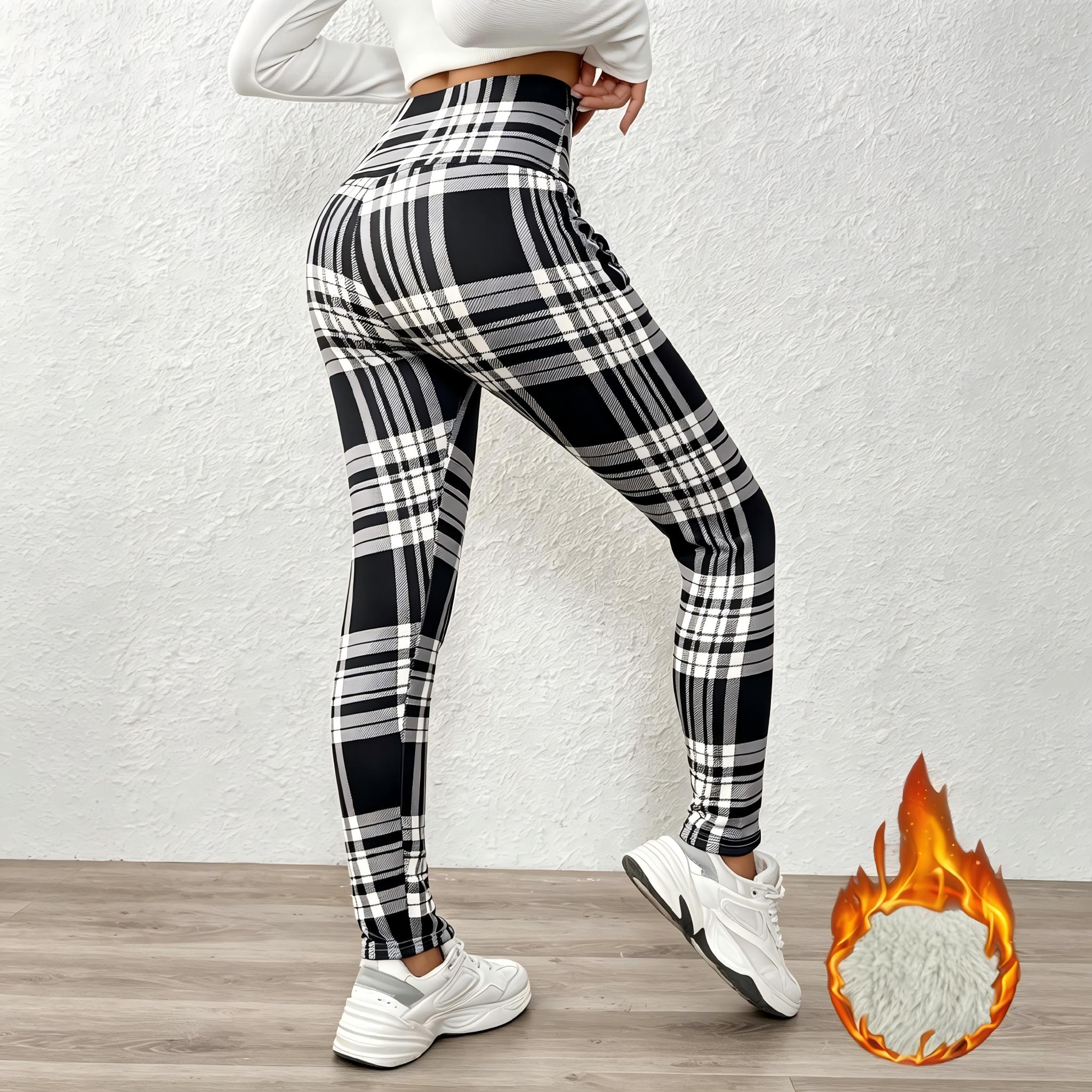 Women's Plaid Print Thermal Lined Thick Leggings Casual Comfy High Waist Skinny Pants for Daily Wear Ladies Bottoms for Winter Fashion Womenswear