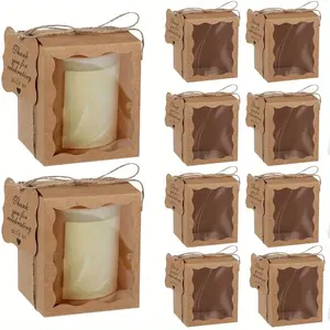 10pcs/set Candle Gift Boxes with Clear Window, Packaging Supplies with Tags and Twine for Wedding, Birthday, Party Favors, Jewel, Elegant Gift Box