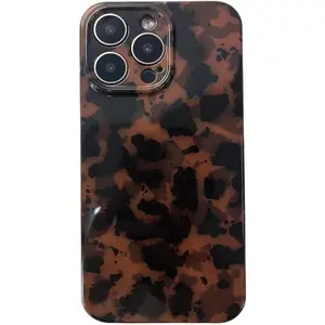 Tortoise Shell Phone Case for  15 Plus/iPhone14 Plus Retro Leopard  Print Chic   Soft TPU Protective Cool Girls  Brown Phone Cover(for iPhone14Plus/15Plus)
