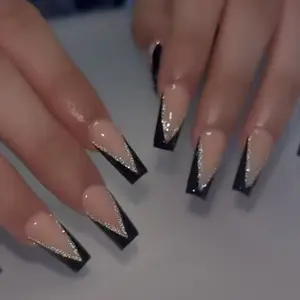 24pcs Medium Long Square Press-On Nails, French Style Glitter Design, Ballerina Shape, Reusable Nail Art for Parties and Daily Wear, Nail Kit, Removable False Nails