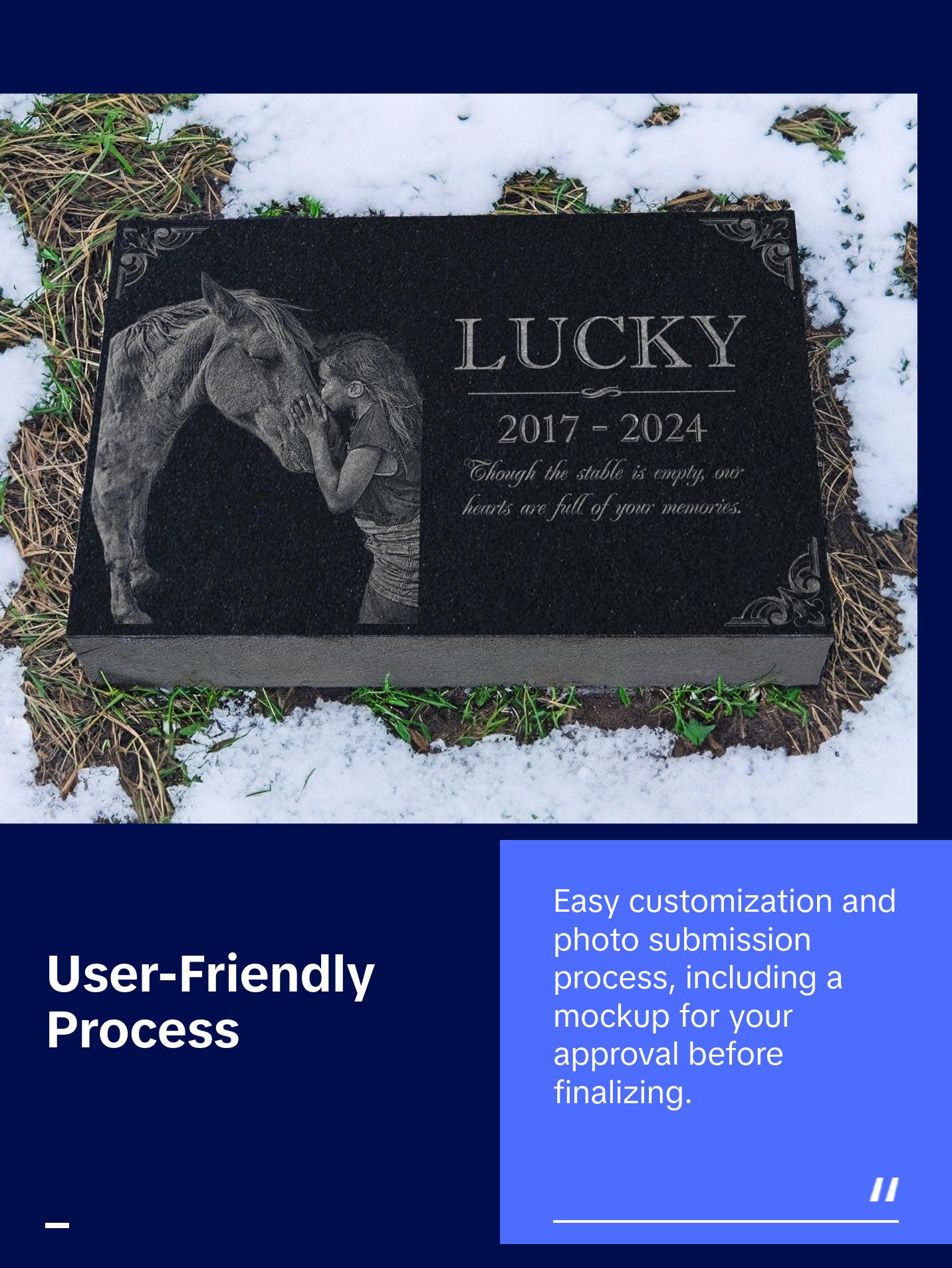 Custom Horse Memorial Stone | Personalized Photo Engraved Marker | Arabians, Thoroughbreds, Quarter Horses | Outdoor Stable & Garden Tribute