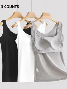 Women's Solid Color Basic Tank Top, Casual Fitted Sleeveless Top, Soft Comfy Breathable Underwear Top for Daily Wear