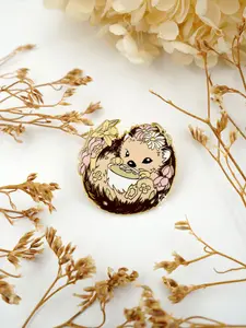 Hedgicup Hard Enamel Pin | Café de Fleur Collection | Unique Fantasy Hedgehog and Matcha Art Pin
