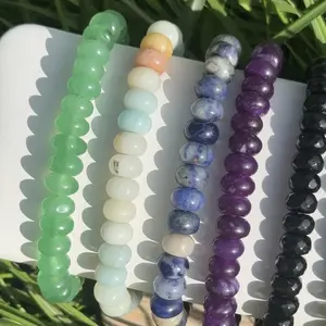 Rondelle genuine gemstone bead bracelets - Unisex