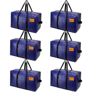 6 Pack Moving Bags Heavy Duty,  Storage Totes Bag with Zippers and Sturdy Handles, Packing Bags for Moving, Storage, Travel, Space Saving, Moving Boxes College Essentials Blue