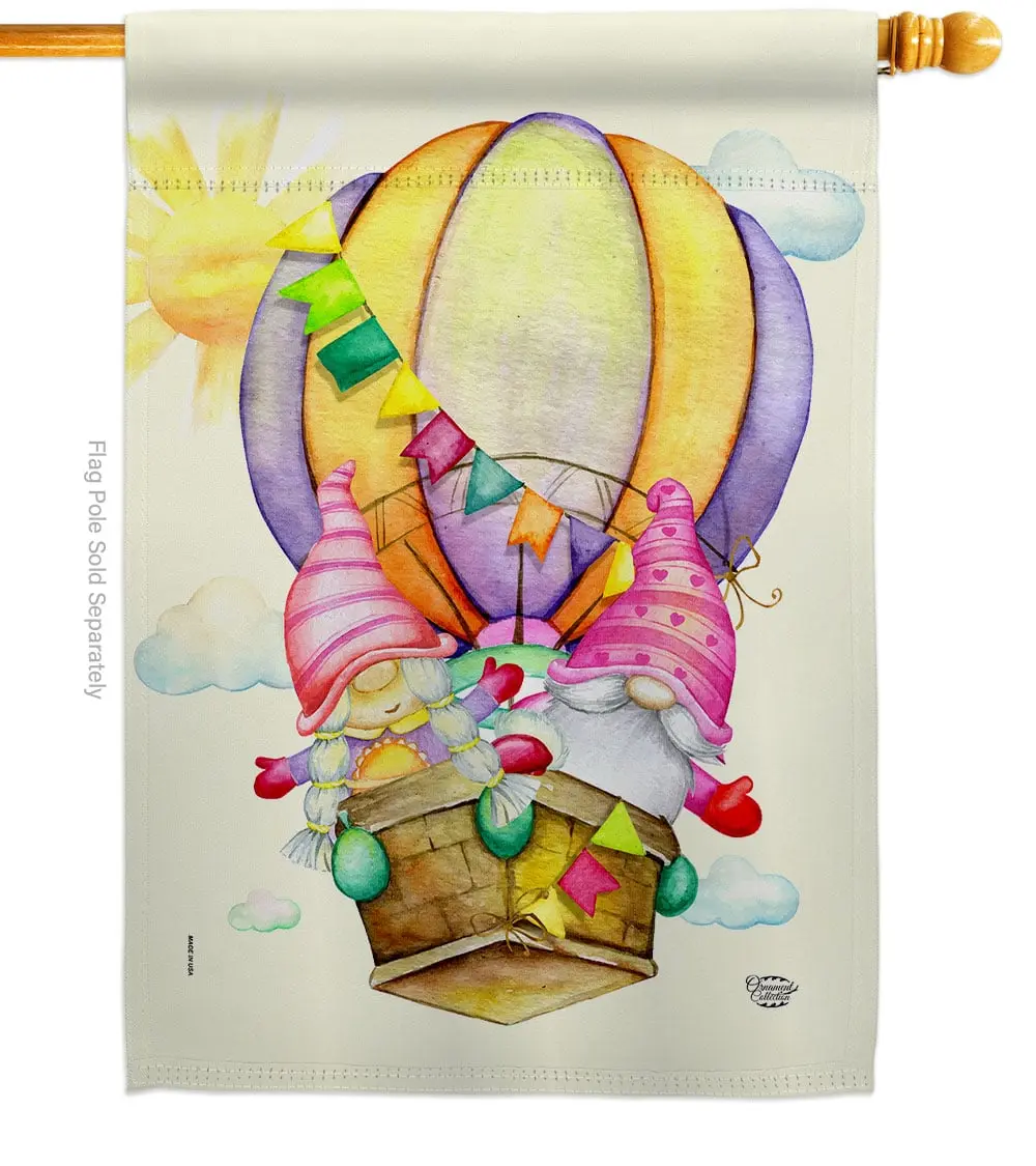 Ornament Collection H192660-BO Gnomes Balloon Summertime Hot Air 28 x 40 in. Double-Sided Decorative Vertical House Flags for Decoration Banner Garden Yard Gift