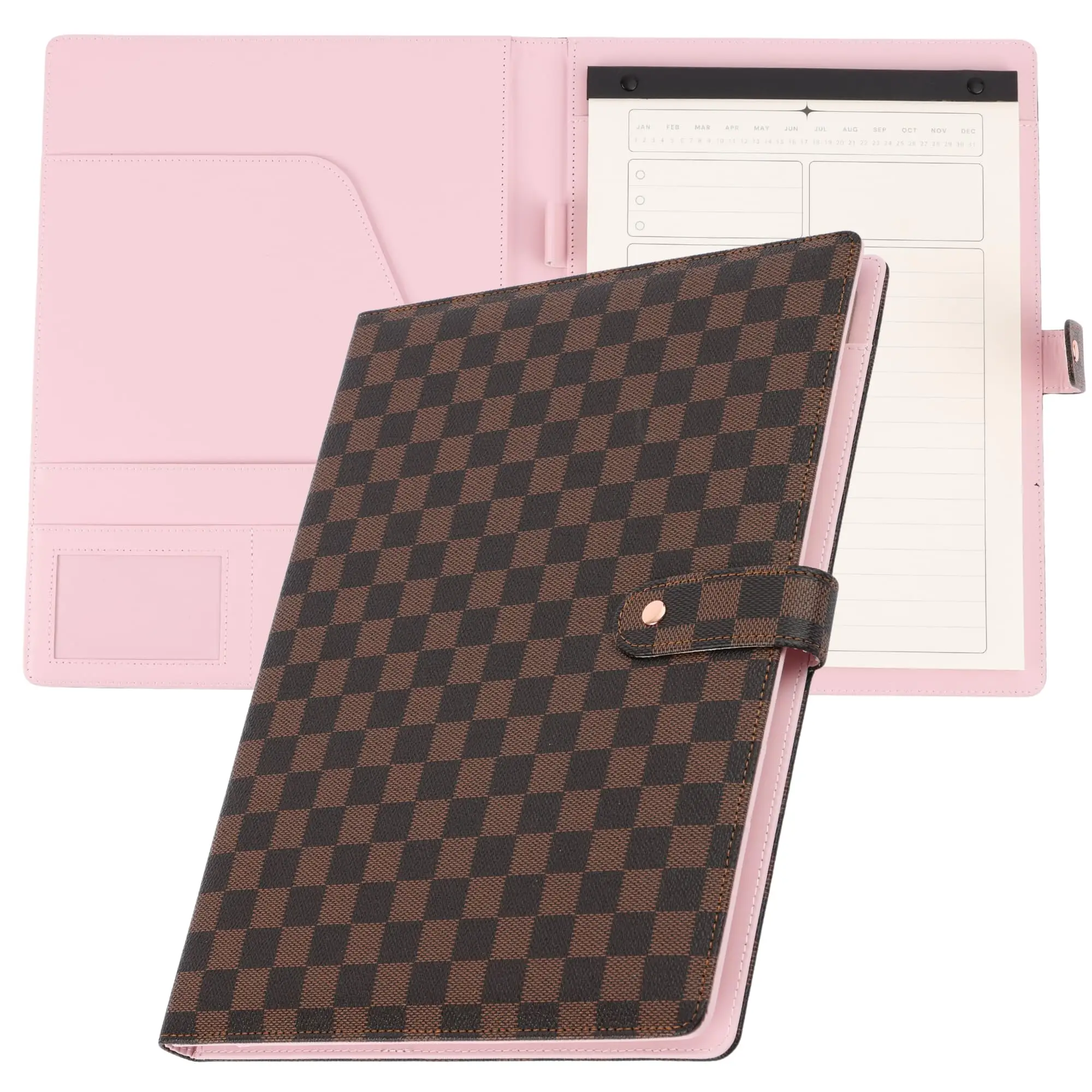 OFFICE RITM Checkered PU Leather Business Portfolio Binder Legal Notepad Holder for Women | A4 Legal Letter Size | Work Binder Folio Padfolio | Profes
