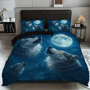 Wolf Pattern Bedding Set, Including 1 Count Duvet Cover & Pillowcase, Soft Comfortable Bedding Set for Home Bedroom
