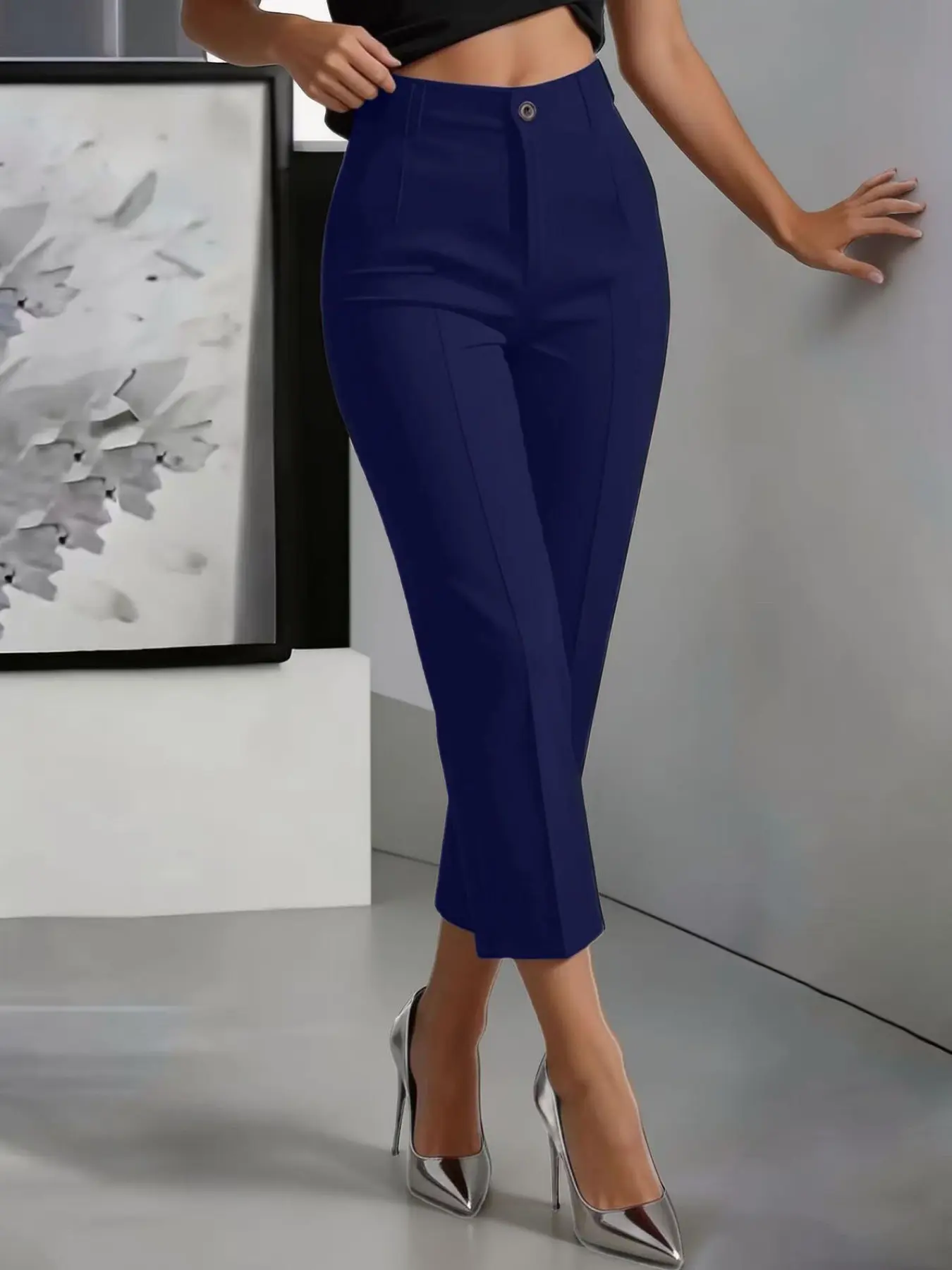Women's High Waist Flowy Straight Leg Classic Solid Basic Simple Minimalist Four-Season Office Nine-Inch Suit Pants, Chic Elegant Business Casual Slacks Wear, Versatile Daily