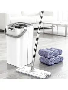 1 Set, Household Cleaning Mop And Bucket Set, Comes With 6 Mop Pads, Hands-Free Wash Flat Mop, Dust-Removal Mop With Bucket, Suitable For Wet And Dry Cleaning, Ideal For Tile, Marble, And Wooden Floors; Cleaning Supplies, Cleaning Tool, Perfect For Chris