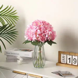 16in Artificial Hydrangea Flowers with Glass Vase, Silk Faux Hydrangea Flowers Arrangement with Faux Water for Home Office Bathroom Table Centerpiece Shelf Decor