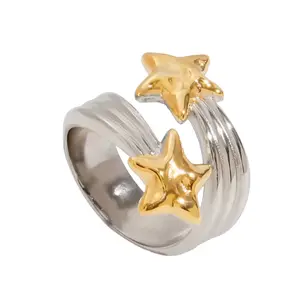 Two Tone Shooting Star Wrap Ring - Stainless Steel
