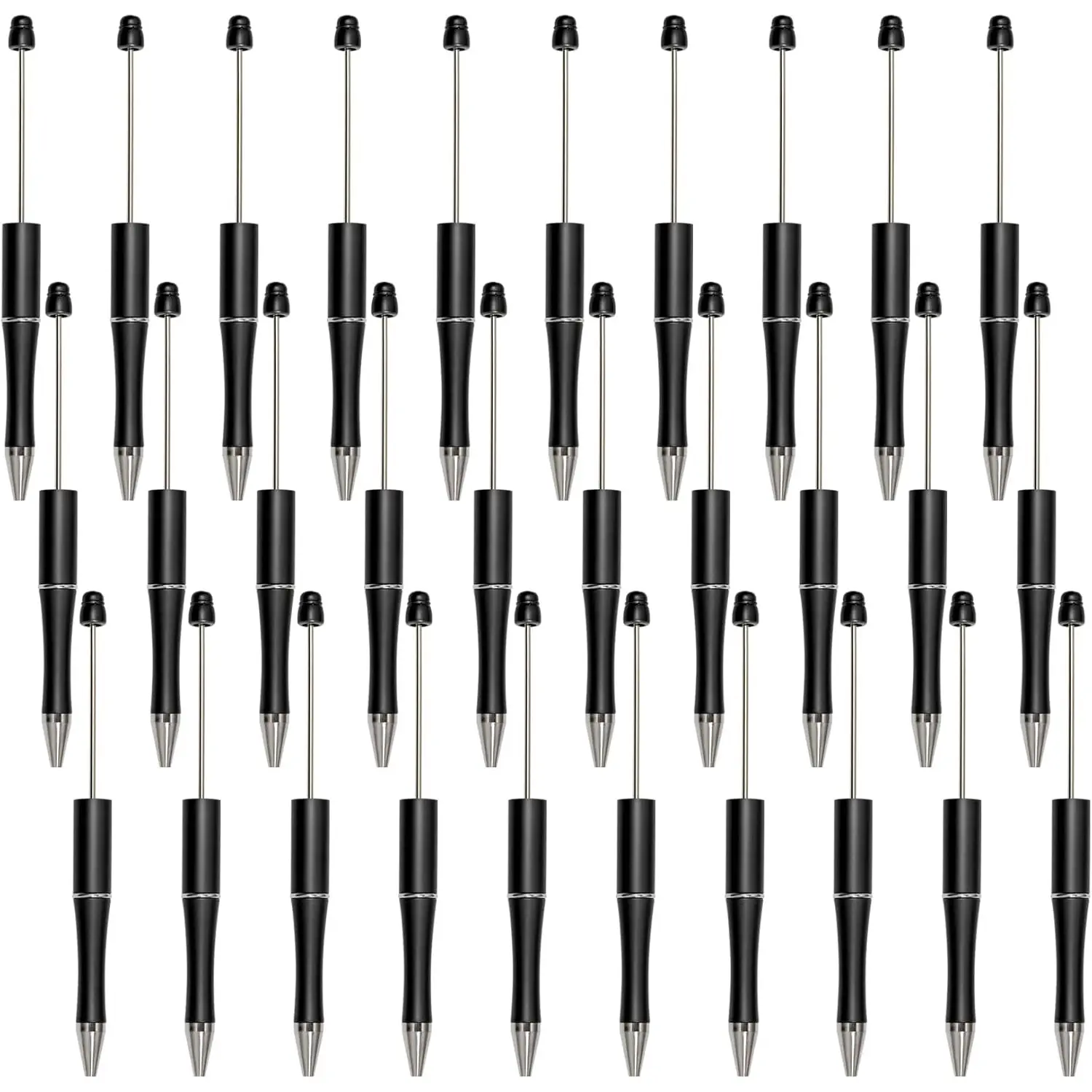 30Pcs Compact Black Plastic Beadable Ballpoint Pens - 5.7x0.1 Inches/14x0.25 Cm Colorfast Black Ink DIY Writing Supplies, Graduation Gifts for Students, Business & Home Improvement Office Use