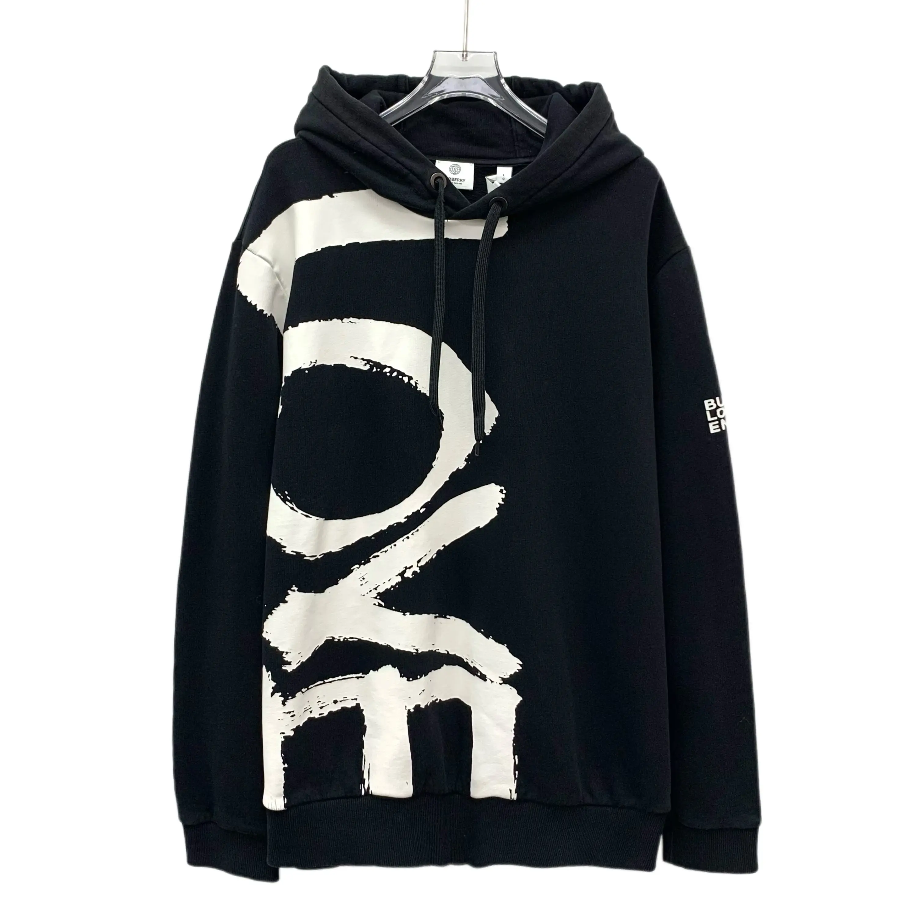 RDLT - Burberry Black Letter Print Cotton Hooded Sweatshirt Size L