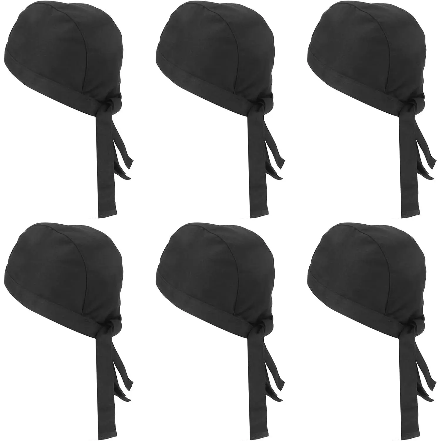 6pcs Chef Hat Tie Back for Men, Adjustable Chef Cap, Cook Hat with Ties, Washable Breathable Kitchen Cooking Cap, Elastic Back Skull Caps for Kitchen Service One Size Fit All Adults