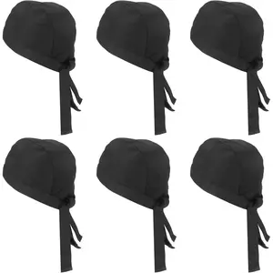 6pcs Chef Hat Tie Back for Men, Adjustable Chef Cap, Cook Hat with Ties, Washable Breathable Kitchen Cooking Cap, Elastic Back Skull Caps for Kitchen Service One Size Fit All Adults