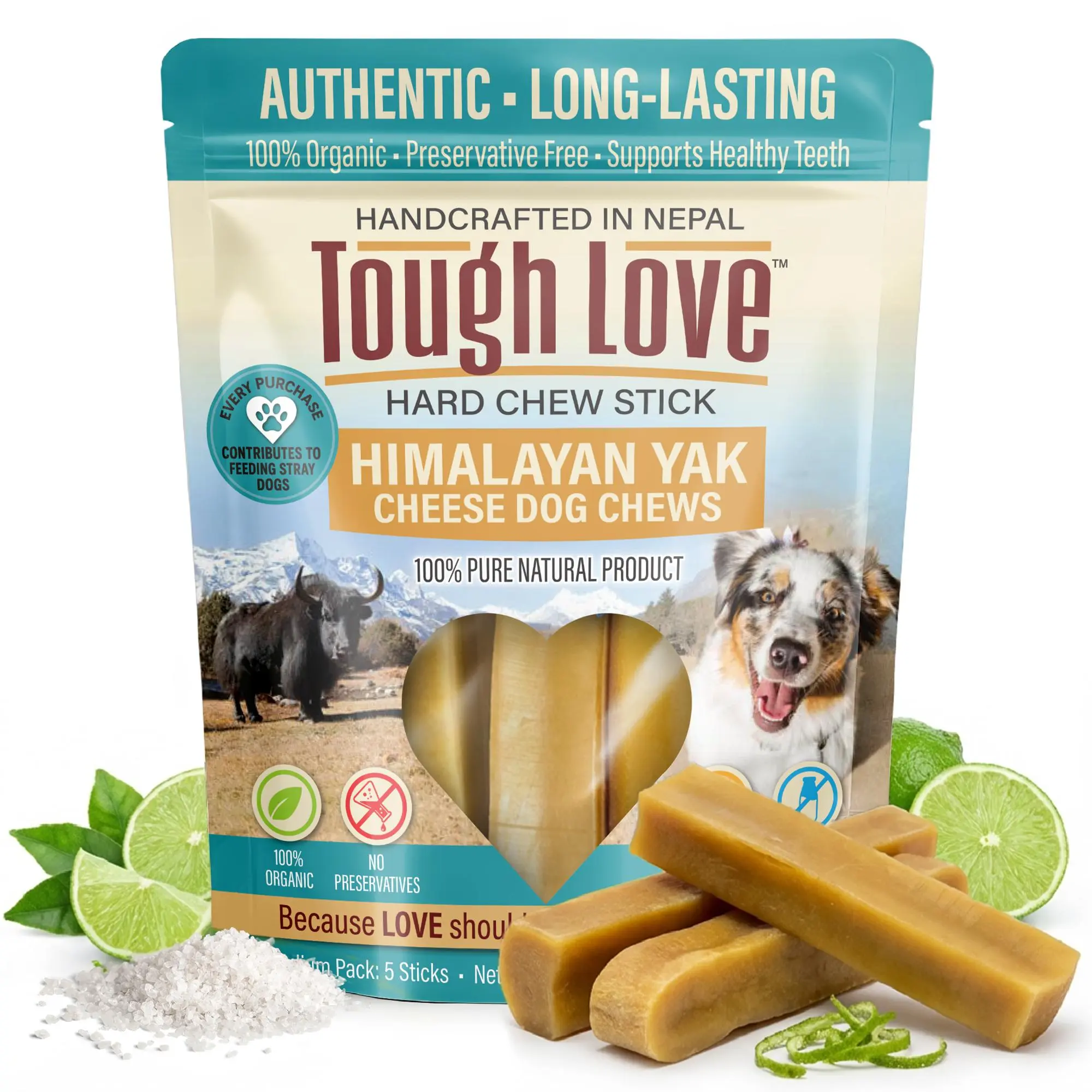 Tough Love Himalayan Yak Cheese Dog Chews - Medium (5 Sticks) -100% Natural, Long-Lasting, Odor-Free – Protein Rich & No Preservatives – Zero Waste Sticks for Health-Conscious Dog Parents