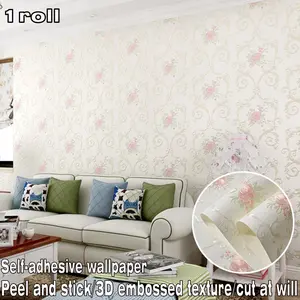 1 roll of European-style floral pattern self-adhesive wallpaper, featuring 3D embossed texture for feature walls. Easy to apply and trim, suitable for wall decoration in bedrooms, living rooms, dining areas and more.