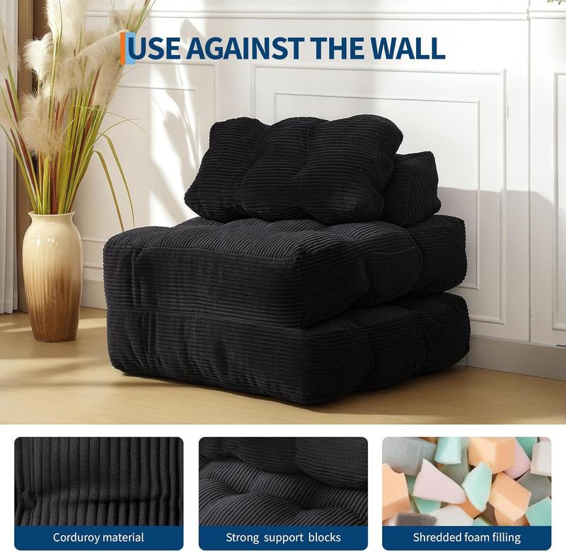 3-in-1 34" Folding Sofa Bed with Pillow Boneless Matress with Back Support, Comfy Portable Convertible Sleeper Chair Floor Sofa for Living Room Bedroom No Assemble Required, Black Single