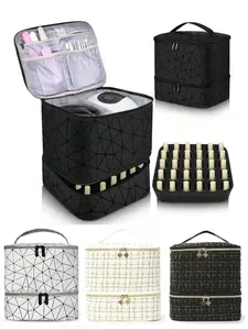 Nail Polish Storage Box, PU Leather Dual Layer Organizer, Holds 30 Bottles, Portable Design with Handle, Ideal for Nail Care, Makeup Storage Bag, Vanity Bag Organizer