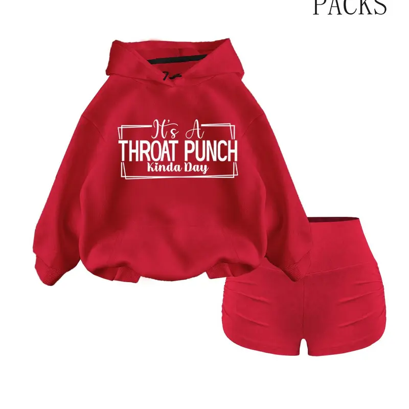 Women's Casual Two-Piece Clothes Set, Letter Print Drop Shoulder Hoodie with & Skinny Shorts, Loose-Fit Hooded Sweatshirts & Plain Shorts for Spring & Fall, Preppy Style
