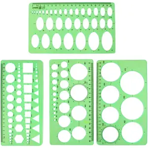 4PCS Plastic Circle and Oval Templates - Clear Green Measuring Templates for Drawing and Formwork Projects
