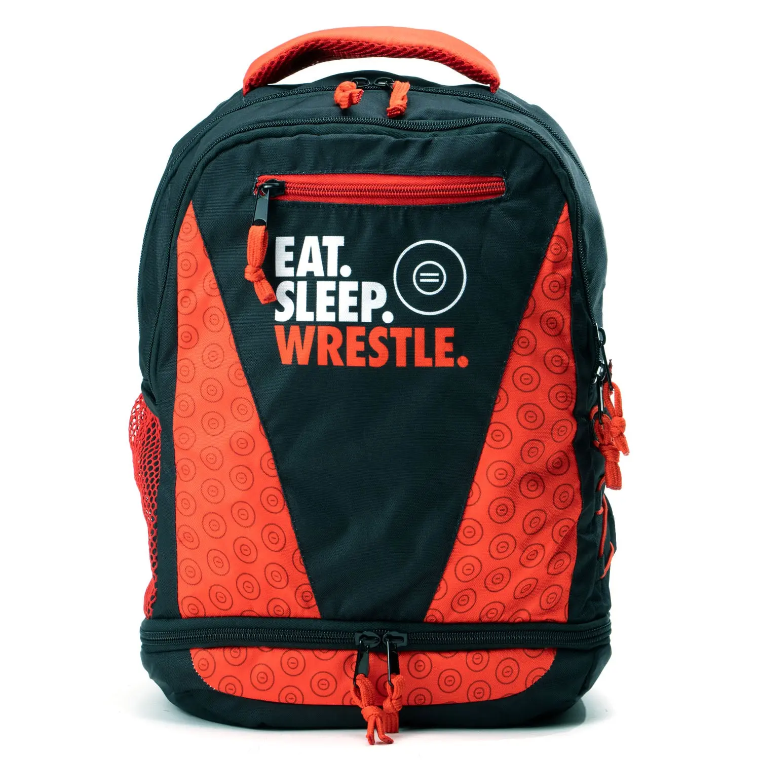 Wrestling Backpack with "Eat Sleep Wrestle" Graphic, Sporty Adjustable Rucksack for Everyday Carry, Featuring a Shoe Compartment and Multiple Pockets, Adjustable Backpack, Durable Backpack