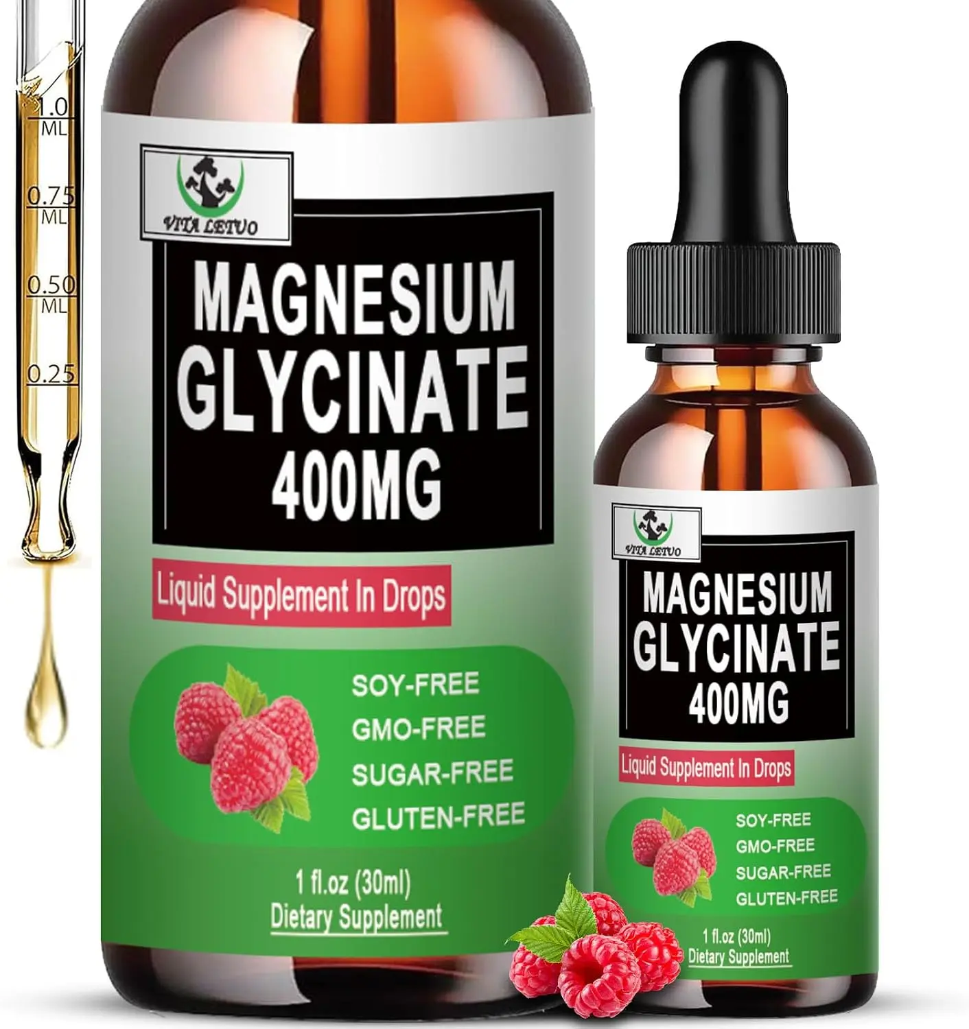 Magnesium Glycinate Liquid Drops, Pure Magnesium Glycinate 400mg for Bone, 6X High Absorption Liquid Magnesium Supplement, Vegan, Non-GMO, Gluten-Free | 30 Servings