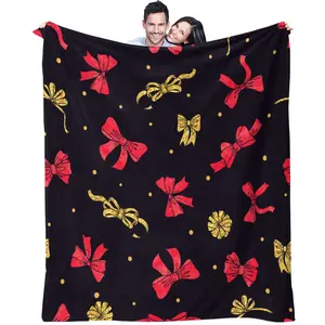 Colorful bow tie blanket, black background suitable for bedroom decoration gifts for children and teenagers, soft and comfortable blanket, a single-sided printed blanket