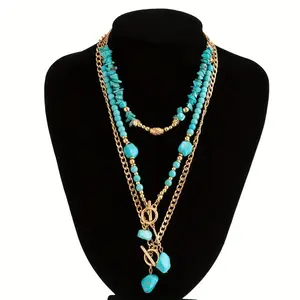 Bohemian Turquoise Layered Necklace Set for Women – 3-Piece Beaded Stacked Jewelry, Trendy Versatile Statement Accessories for Birthdays, Holidays, Parties, Dates, Vacations & Daily Outfits