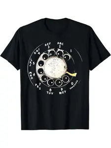 Men'S Vintage Rotary Phone Dial Pattern T-Shirt - 100% Cotton, Comfortable Short Sleeve Crew Neck, Perfect for Summer Outdoor Activities and Casual Wear, Casual Style, Regular Edition, Summer, Plus Size graphic tee Breathable Clothes Fabric Menswear