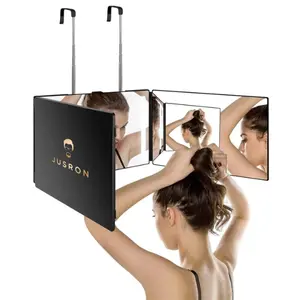 JUSRON 3 Way Mirror for Self Hair Cutting, 360 Trifold Barber Mirrors 3 Sided Makeup Mirror to See Back of Head, Used for Hair Coloring, Braiding, Good Gifts for Men and Women